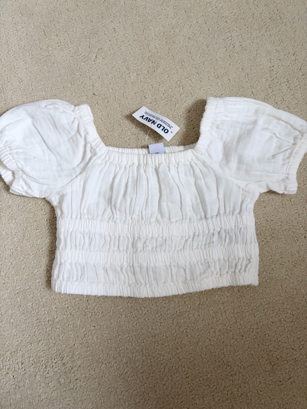 Old Navy White Smocked Puff Sleeve Crop Top